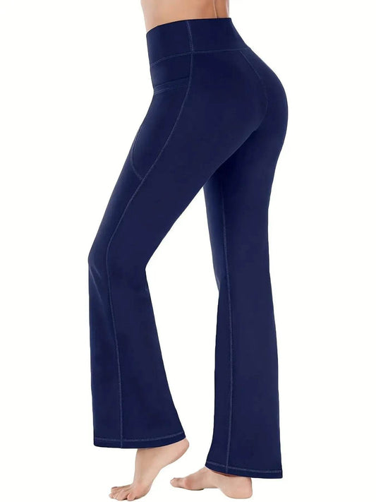 Women's High Waist Flared Pants with Pockets - Casual Yoga Fit - Buy Center US