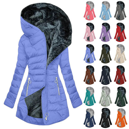Women's Fleece Lined Hooded Jacket - Warm Plush Overcoat for Winter - Buy Center US