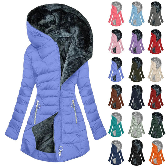 Women's Fleece Lined Hooded Jacket - Warm Plush Overcoat for Winter - Buy Center US
