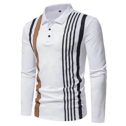Autumn Solid Stripe Design Polo Shirt for Men - Long Sleeve Casual Wear - Buy Center US