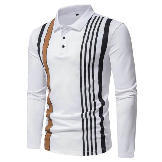 Autumn Solid Stripe Design Polo Shirt for Men - Long Sleeve Casual Wear - Buy Center US