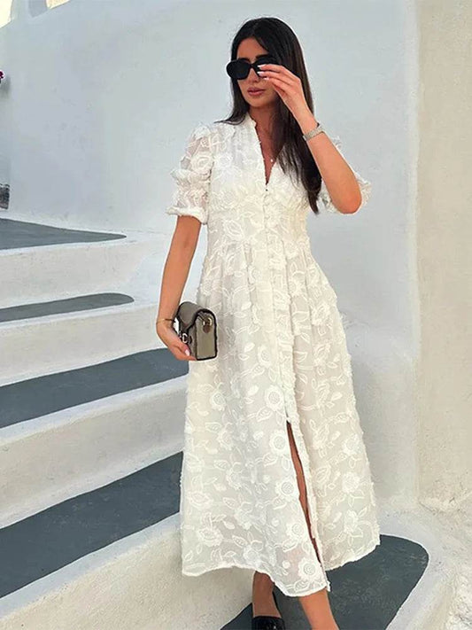 Elegant Lace Hollow Out Dress - V-Neck Midi for Women’s Parties - Buy Center US