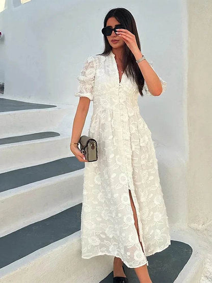Elegant Lace V-Neck Midi Dress for Women - Spring 2024 Party Style - Buy Center US