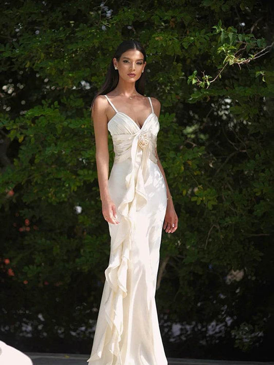 Elegant Strapless Maxi Dress for Women - V-Neck Sleeveless Style - Buy Center US