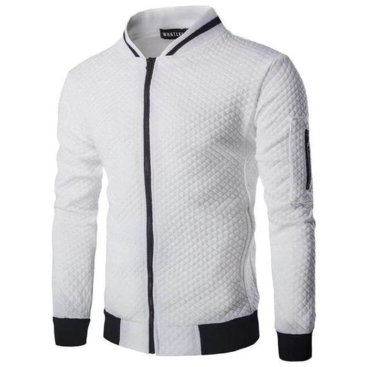 Men's Slim Fit Zipper Casual Jacket - Diamond Grid Pattern for Fall/Winter - Buy Center US