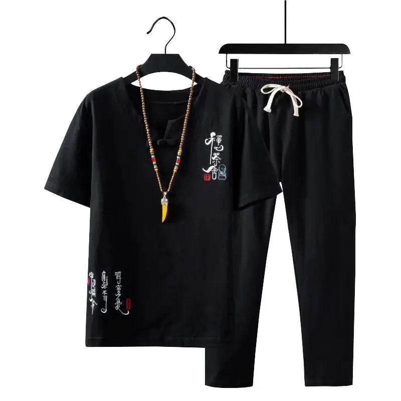2024 Chinese Style Men's Casual Cotton-Linen Shirt & Trousers Set - Buy Center US