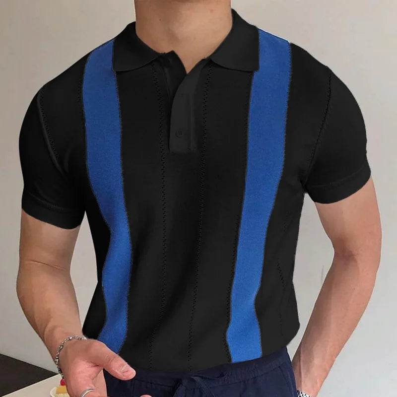 Men's Casual Knitted Patchwork Polo Shirt - Breathable Short Sleeve T-Shirt - Buy Center US