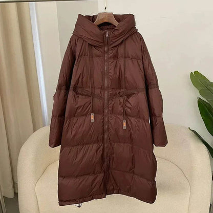 Women's White Duck Down Jacket - Thick, Hooded, Extra-Long Winter Coat - Buy Center US