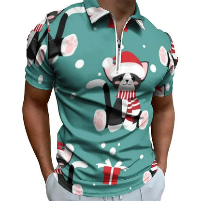 Vintage Black and White Striped Zipper Polo Shirt for Men - Summer Casual Style - Buy Center US