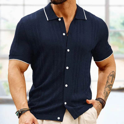 WQAFVG Men's Summer Cardigan Polo Shirt - Casual Striped Knit M-3XL - Buy Center US