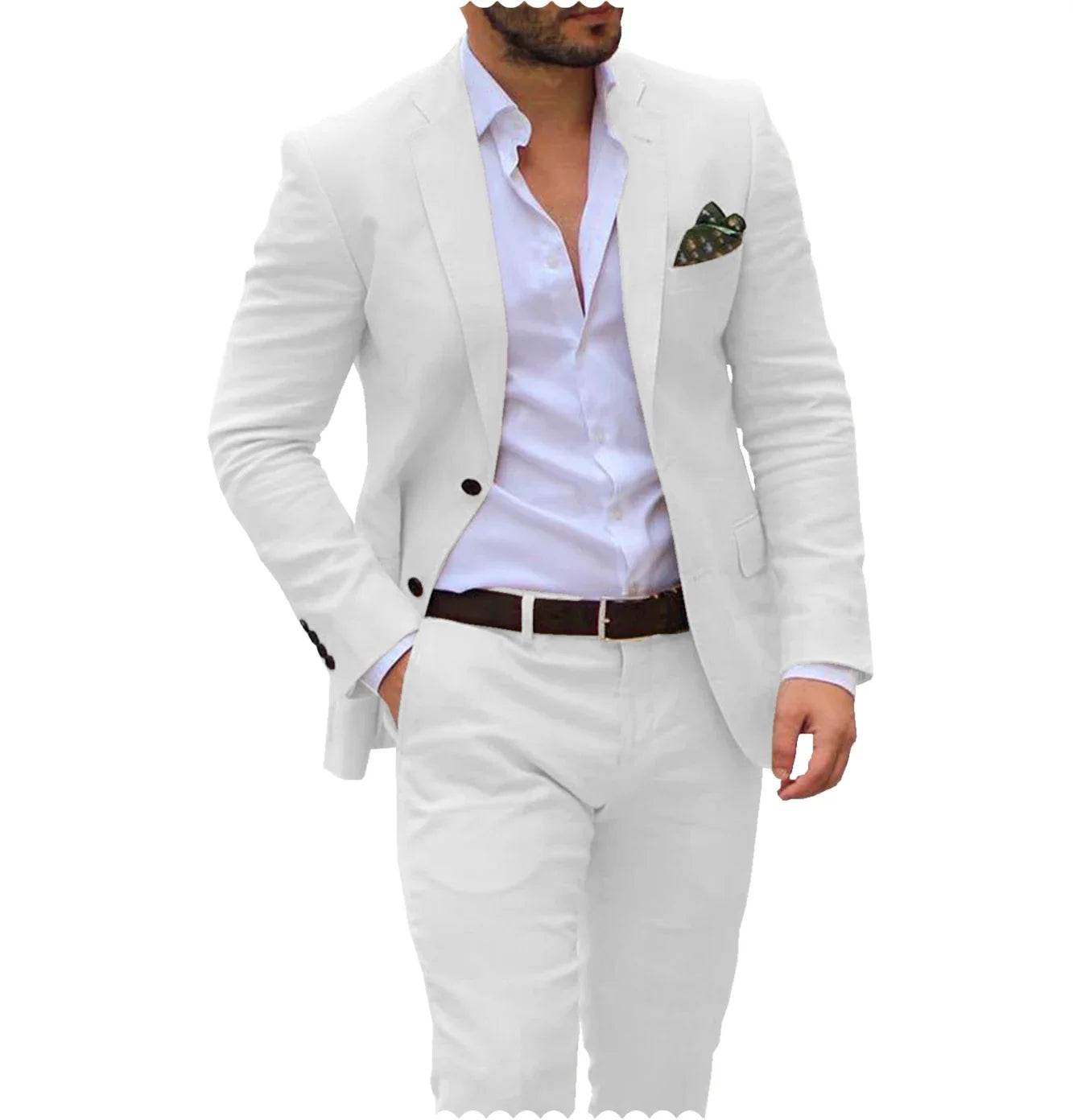 Men’s Linen Wedding Suit - 2 Piece Blazer & Pants for Groom, Custom Fit - Buy Center US