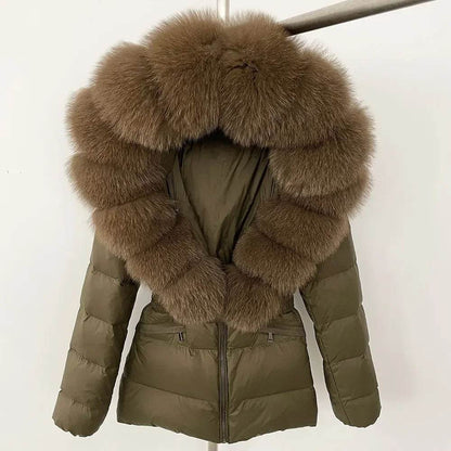 Elegant Large Real Fox Fur Coat - 90% Duck Down Puffer Jacket - Buy Center US