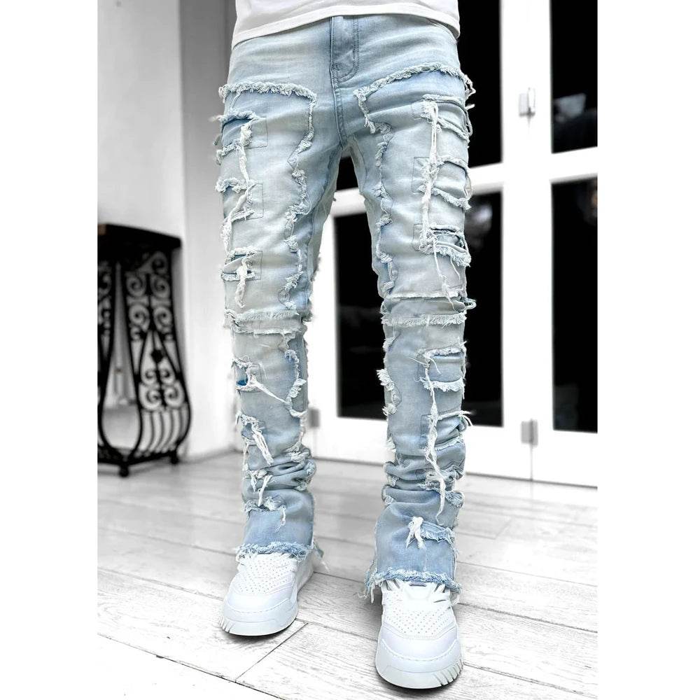 Fashion Stretch Patch Men's Jeans - Creative Tassels & Hip Hop Style - Buy Center US