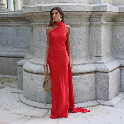 HTTEM Elegant Off Shoulder Halter Dress - Summer Slim Maxi Style - Buy Center US