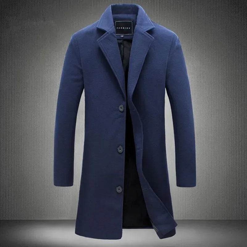 2025 Autumn Winter Men’s Long Cotton Blend Jacket - Casual Slim Fit - Buy Center US