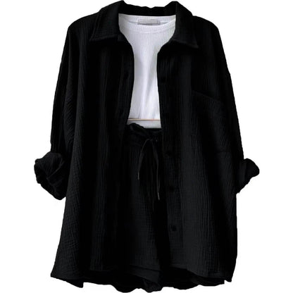 Women's Summer Shorts Set - White Casual Outfit with Long Shirt - Buy Center US