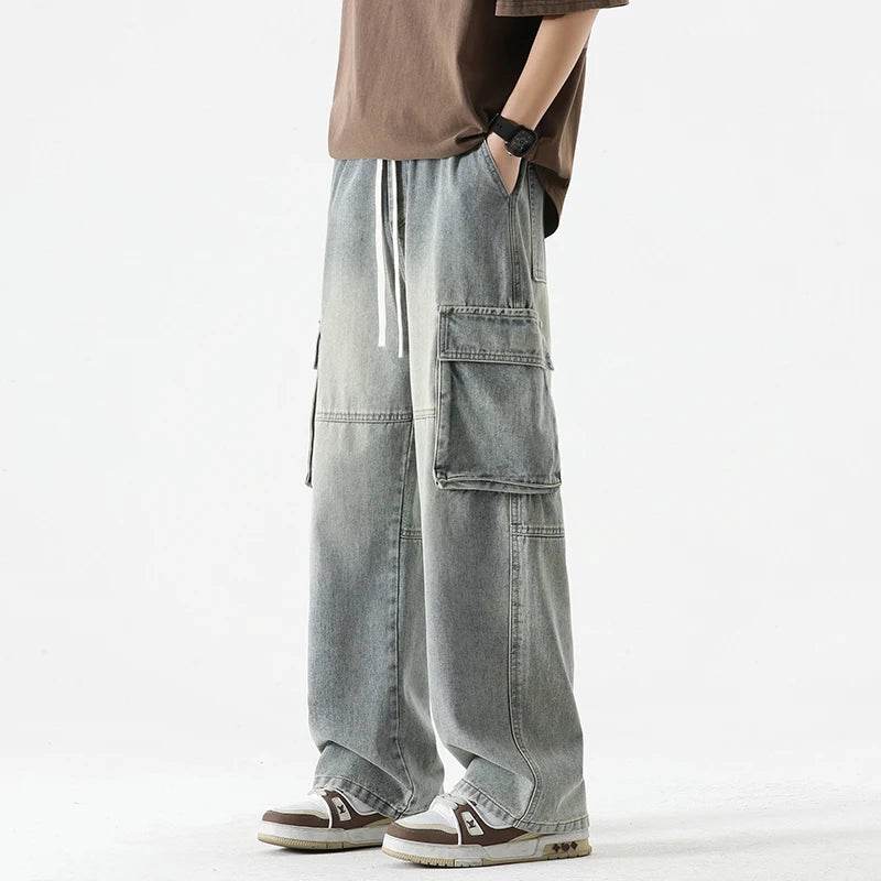 Men’s Wide Leg Jeans - Streetwear Cargo Pants with Big Pockets - Buy Center US