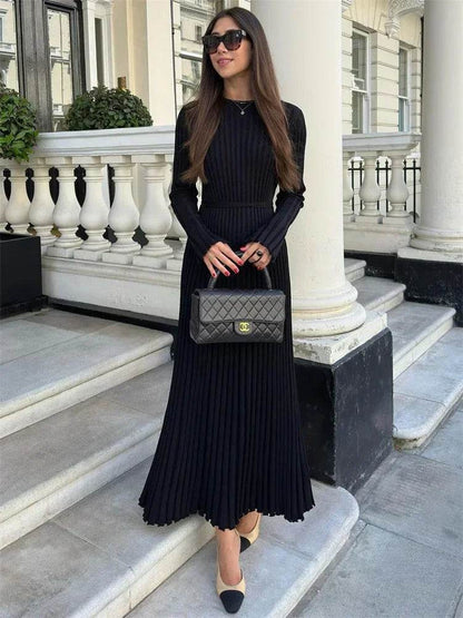 Tossy Women's High Waist Maxi Dress - Autumn Knit A-Line Style - Buy Center US