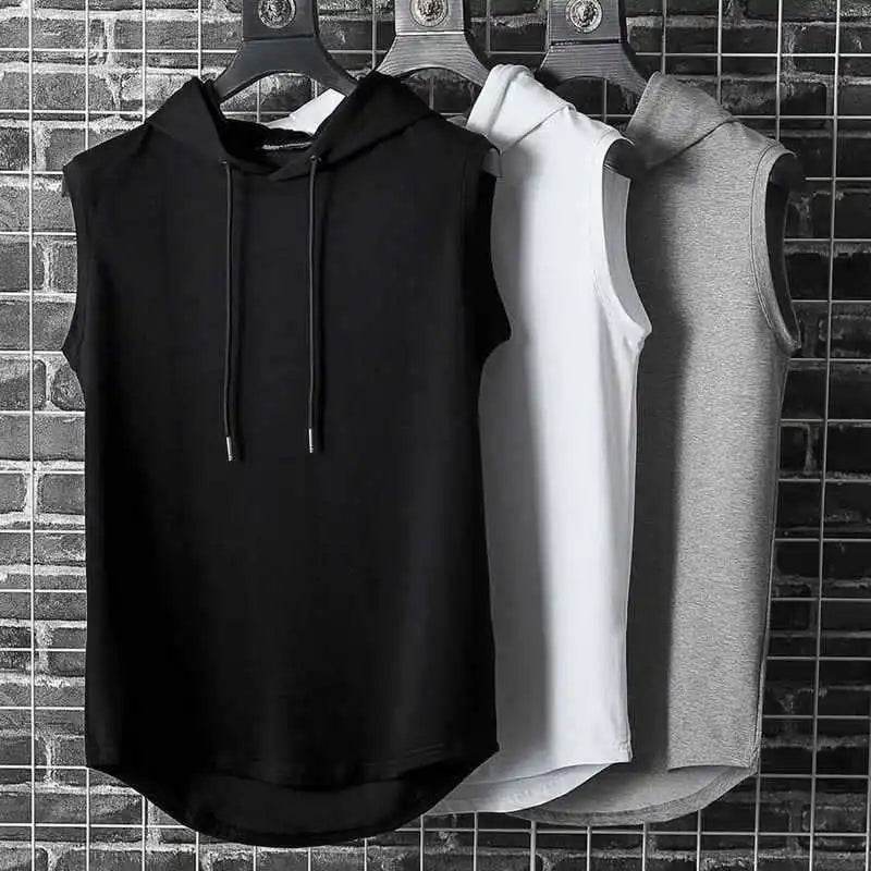 Stylish Solid Color Men's Tank Top - Casual Hooded Sleeveless Tee - Buy Center US