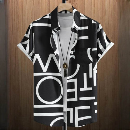3D Printed Color Block Men's Hawaiian Shirt - Short Sleeve Casual Blouse - Buy Center US