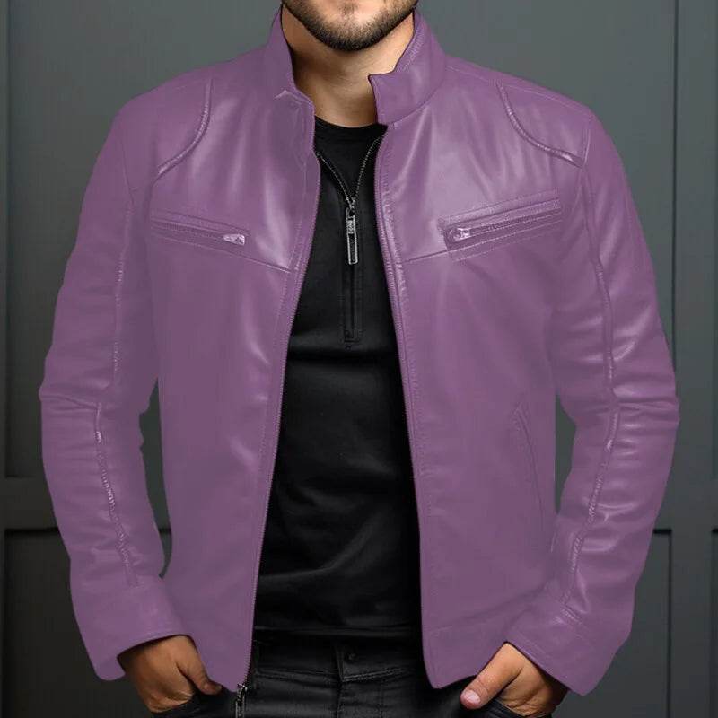 Donsignet Men's Biker Leather Jacket - Casual Stand-up Collar Design - Buy Center US
