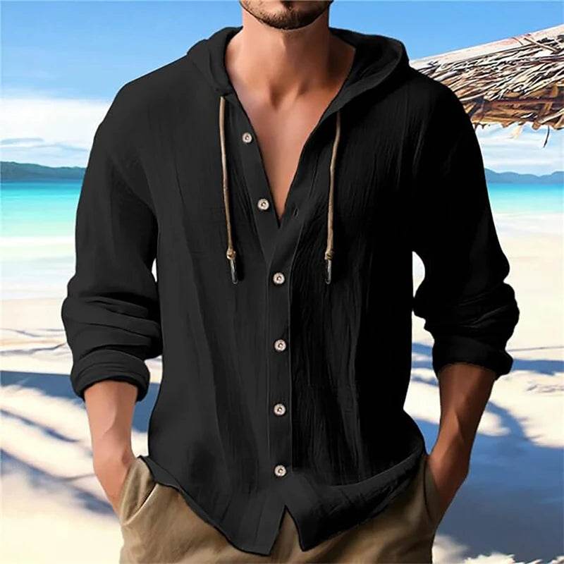 Casual Summer Men's Linen Shirt - Long Sleeve Hoodie Cardigan Top - Buy Center US