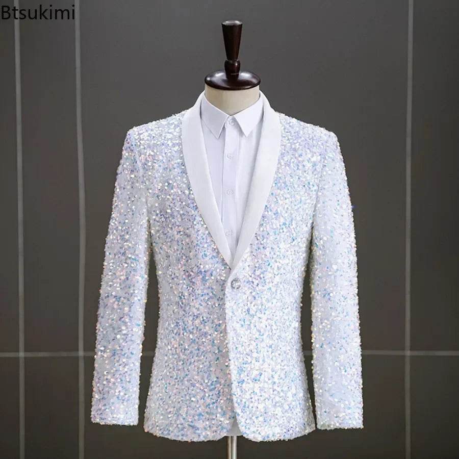 2025 Men's Sequins Suit Jacket - White Green Blazer for Weddings & Parties - Buy Center US