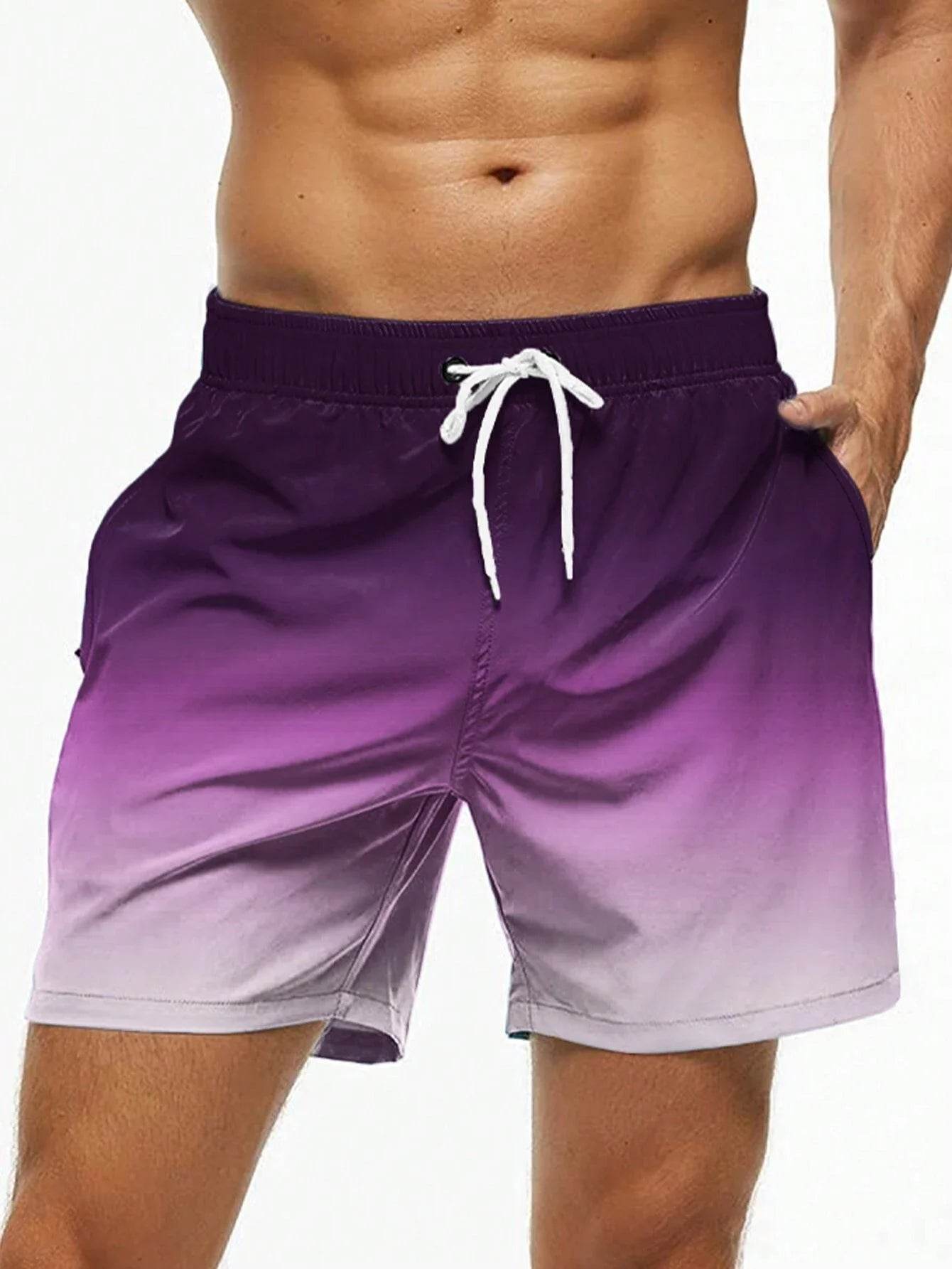 Men's Gradient Beach Shorts - Drawstring Swim Trunks for Summer Fun - Buy Center US