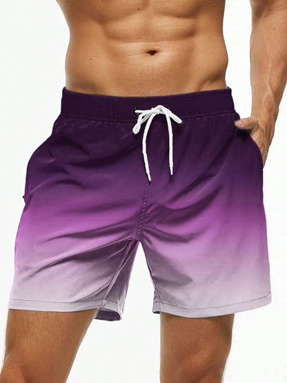 Men's Gradient Beach Shorts - Drawstring Swim Trunks for Summer Fun - Buy Center US