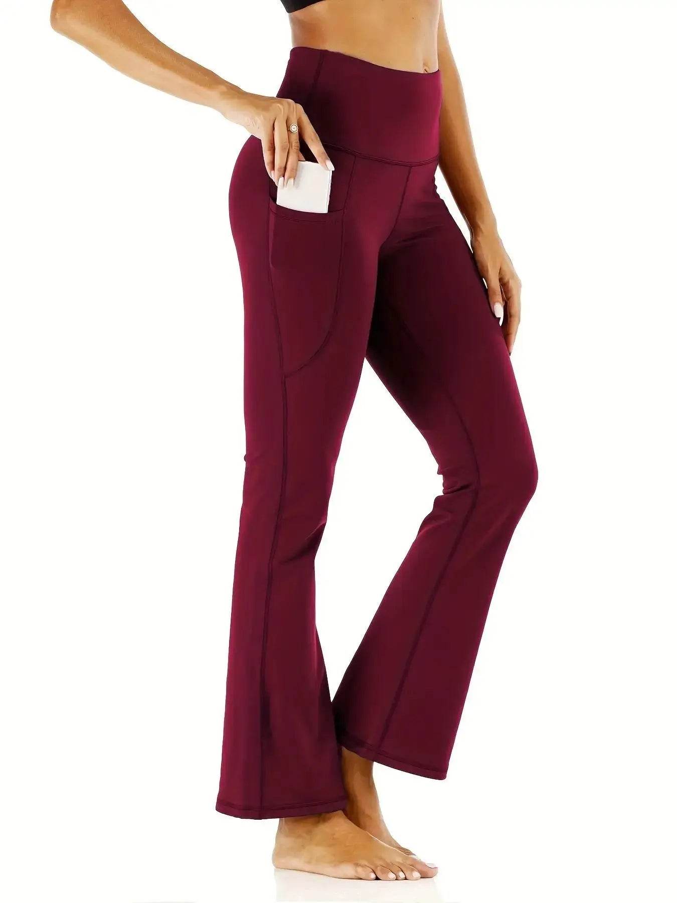 Women's High Waist Flared Pants with Pockets - Casual Yoga Fit - Buy Center US