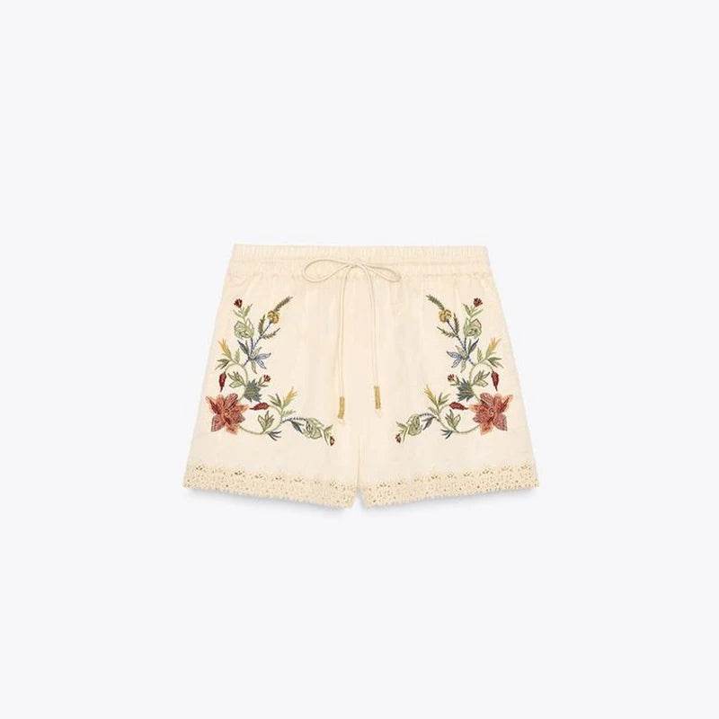 Retro Embroidered Sling Top and Shorts Set - Casual Summer Outfit - Buy Center US