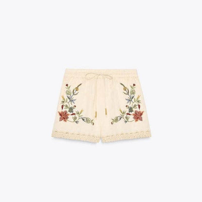 Retro Embroidered Sling Top and Shorts Set - Casual Summer Outfit - Buy Center US