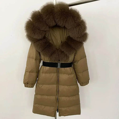 Warm Long Winter Jacket for Women - 90% Duck Down, Fox Fur Collar - Buy Center US