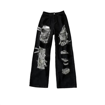 PTKPCC High Waist Distressed Jeans - Y2K Loose Fit for Women - Buy Center US