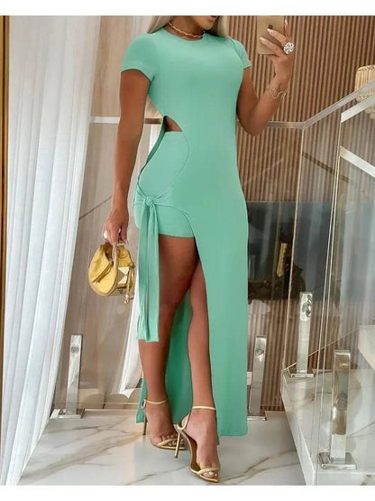 Stylish Women's Summer Two Piece Set - Asymmetrical Top & Shorts - Buy Center US