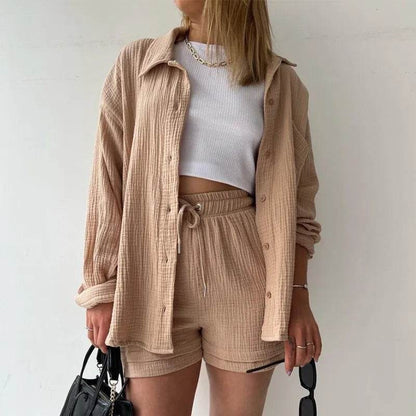 Women's Summer Shorts Set - White Casual Outfit with Long Shirt - Buy Center US