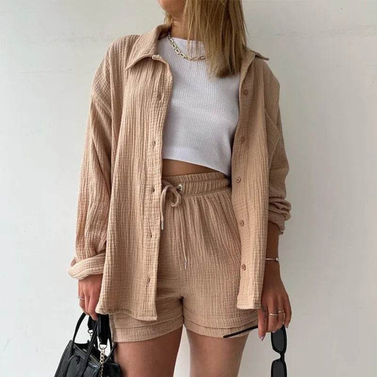 Women's Summer Shorts Set - White Casual Outfit with Long Shirt - Buy Center US