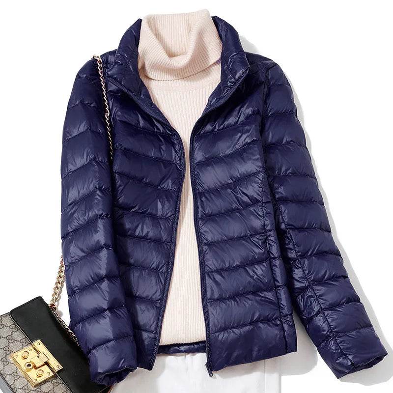 Women's Ultra Lightweight Puffer Jacket - Slim Fit White Duck Down - Buy Center US