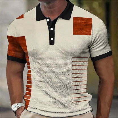 Vintage Men's Casual Polo Shirt - 3D Stripe Print, Loose Fit, Soft Tee - Buy Center US