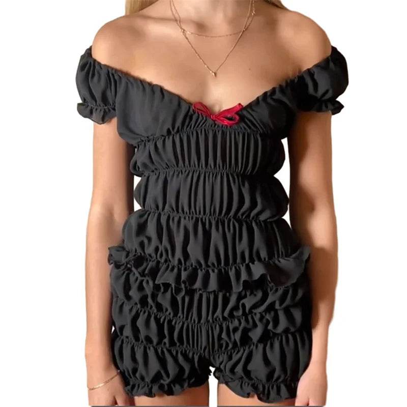 Xingqing Women's Y2K 2-Piece Outfit - Ruched Top & Plaid Shorts - Buy Center US