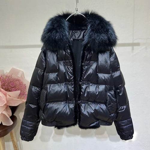 Women's Mink Short Down Jacket - Fox Fur Collar, Winter Coat - Buy Center US