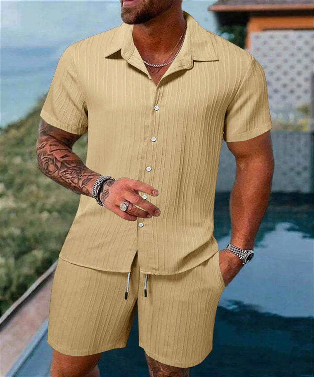 2024 Summer Men's Casual Beach Suit - Loose Fit Short Sleeve & Shorts - Buy Center US