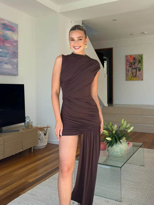 Irregular One Shoulder Pleated Dress - Slim Fit Mini Party Gown - Buy Center US