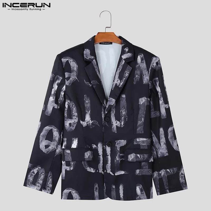 INCERUN Men's Casual Hand-Drawn Letter Design Blazer - Stylish Lapel Jacket - Buy Center US