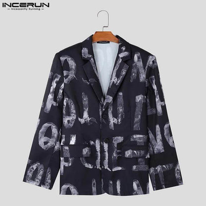 INCERUN Men's Casual Hand-Drawn Letter Design Blazer - Stylish Lapel Jacket - Buy Center US