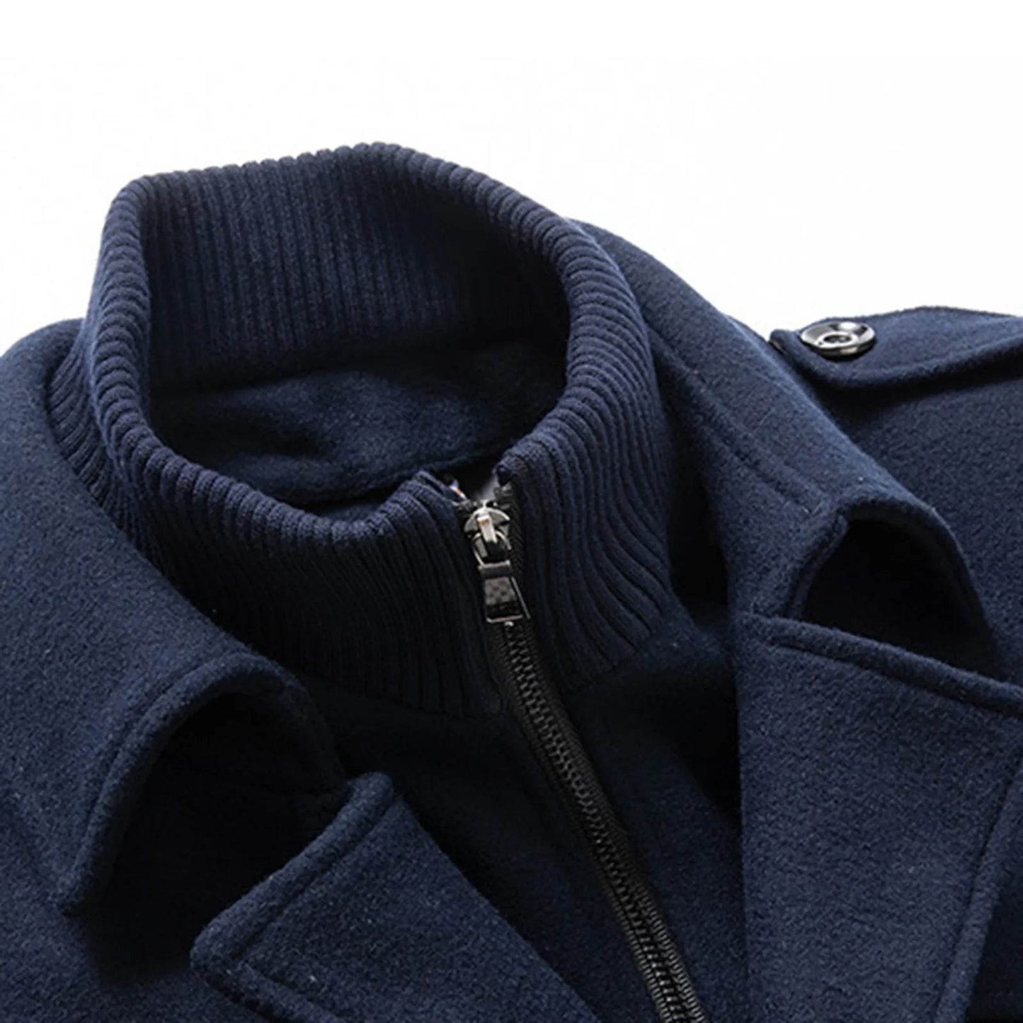 Men's Black Woolen Trench Coat - Casual High Collar Zipper Jacket - Buy Center US