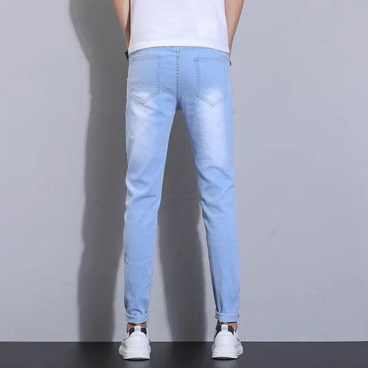 Sky Blue Slim Fit Denim Pants for Men - Classic Smart Casual Style - Buy Center US