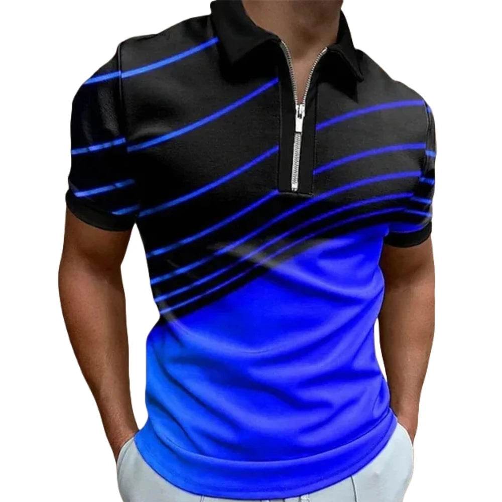 Men's Summer Zip Polo Shirt - Casual Short Sleeve Graphic T-Shirt - Buy Center US