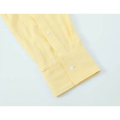 Women's Oversize Shirt with Belt - Casual Linen Blend, Long Sleeve - Buy Center US