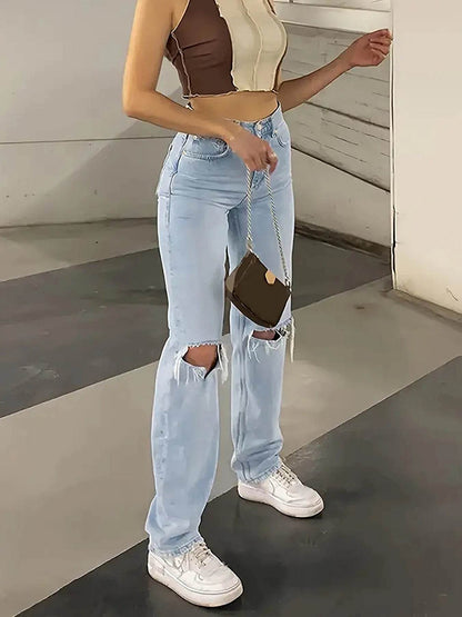 LEEYOVEE Women's Loose Knee-Piercing Jeans - Casual & Comfy Fit - Buy Center US